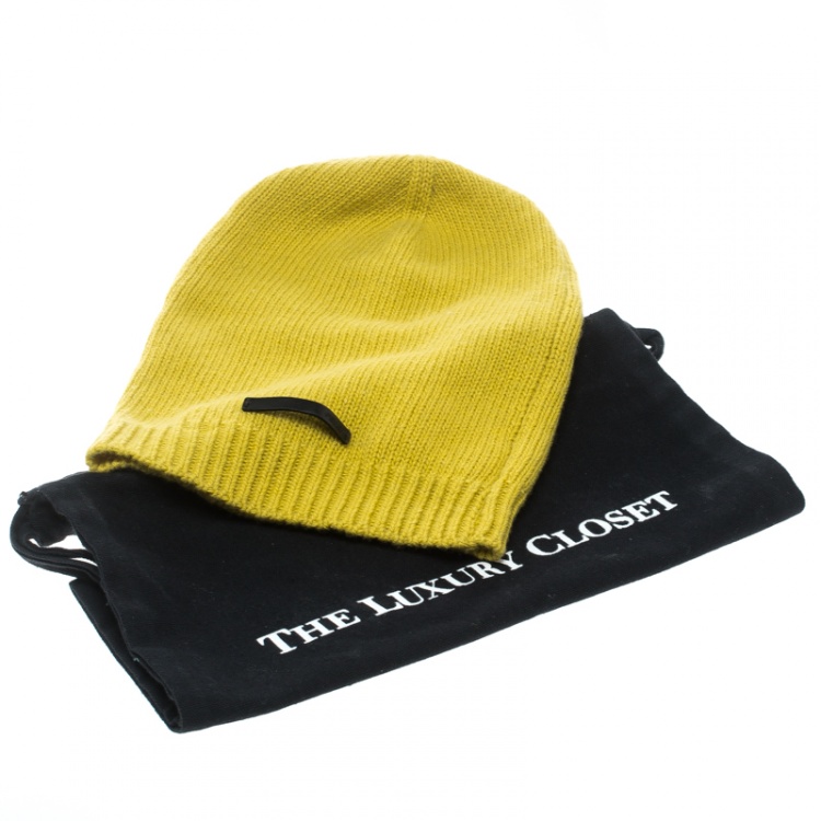 Pre Owned Fendi Yellow Wool Blend Knit Rib Trim Beanie