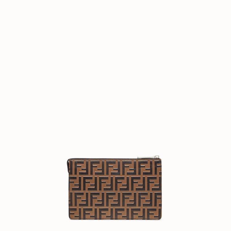Pre Owned Fendi Two Tone Zucca Leather Clutch