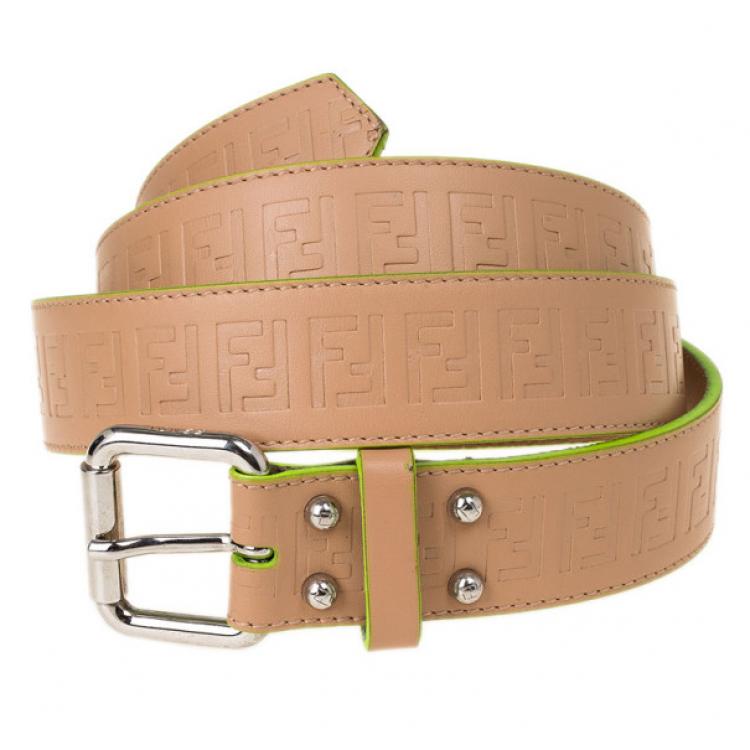 Pre Owned Fendi Zucca Beige Leather Belt 105CM