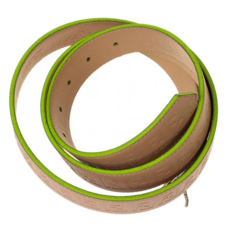 Pre Owned Fendi Zucca Beige Leather Belt 105CM