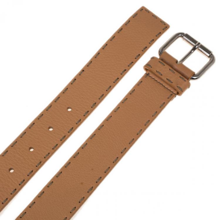 Pre Owned Fendi Beige Leather Belt 105CM