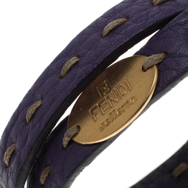 Pre Owned Fendi Selleria Purple Leather Double Wrap Bracelet 
