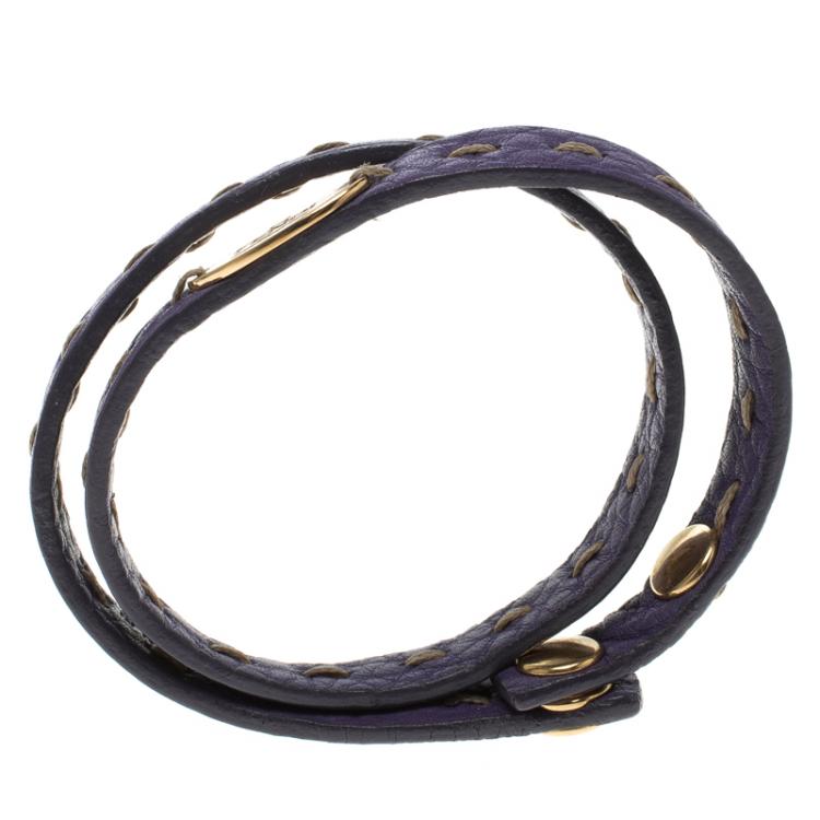 Pre Owned Fendi Selleria Purple Leather Double Wrap Bracelet 