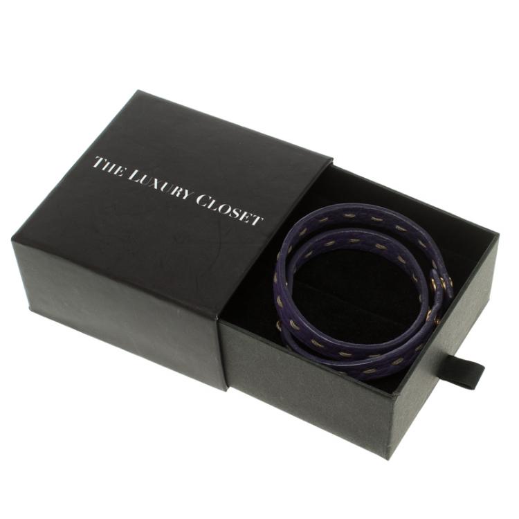 Pre Owned Fendi Selleria Purple Leather Double Wrap Bracelet 