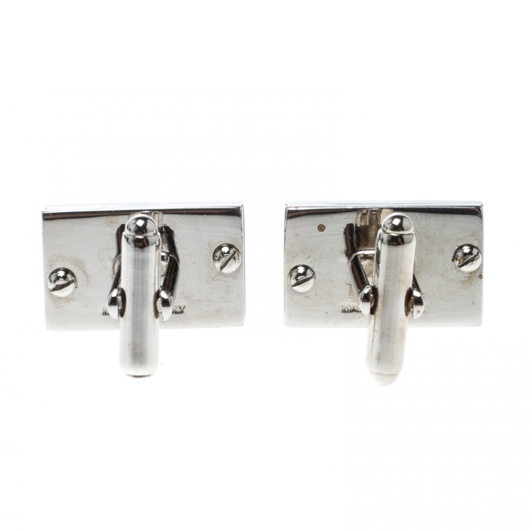 Pre Owned Fendi FF Silver Tone Rectangular Cufflinks