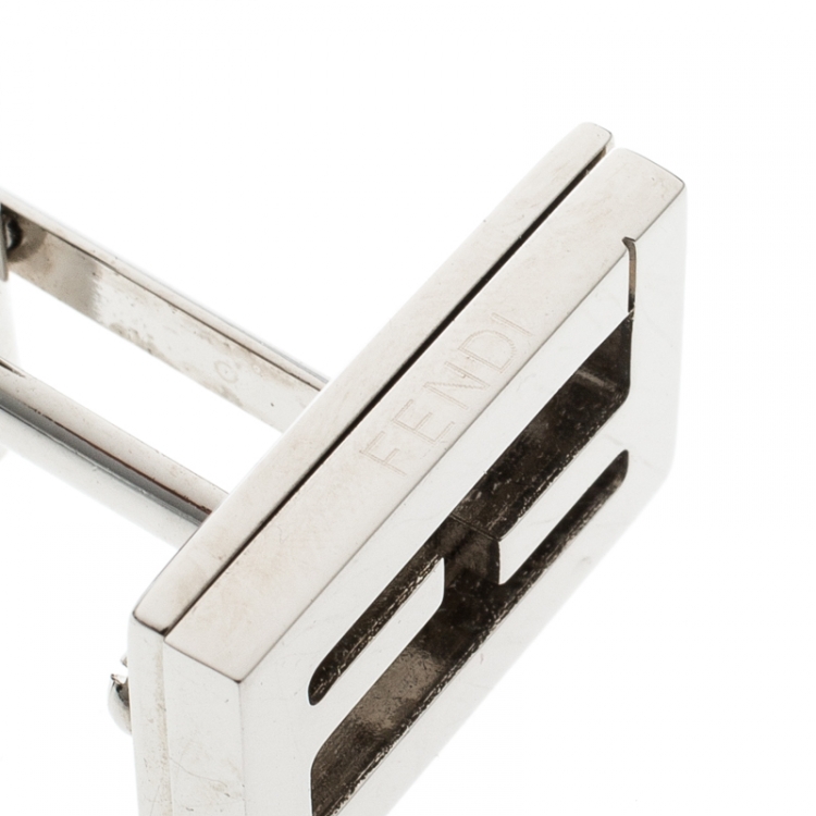 Pre Owned Fendi FF Silver Tone Rectangular Cufflinks