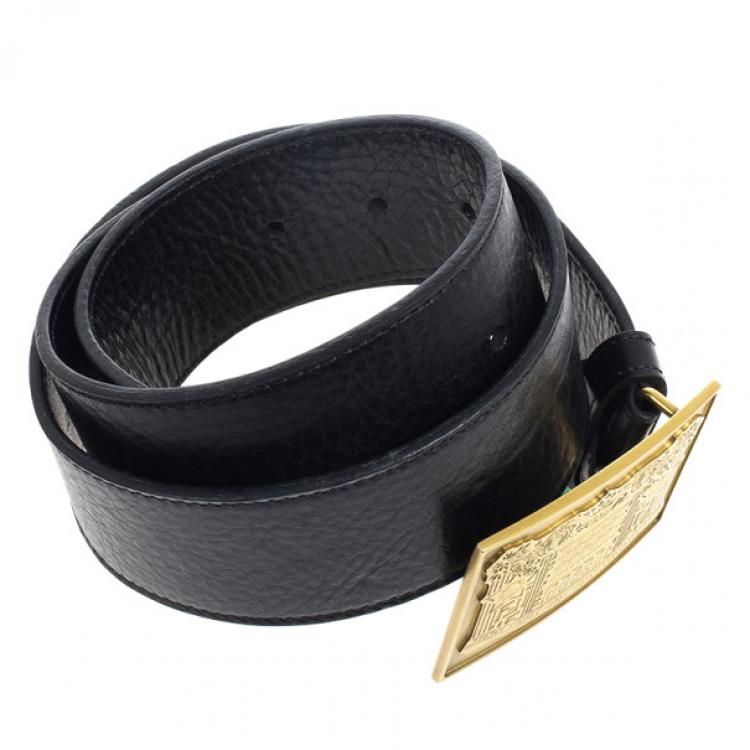 Pre Owned Fendi Black Leather Plaque Belt 75 CM