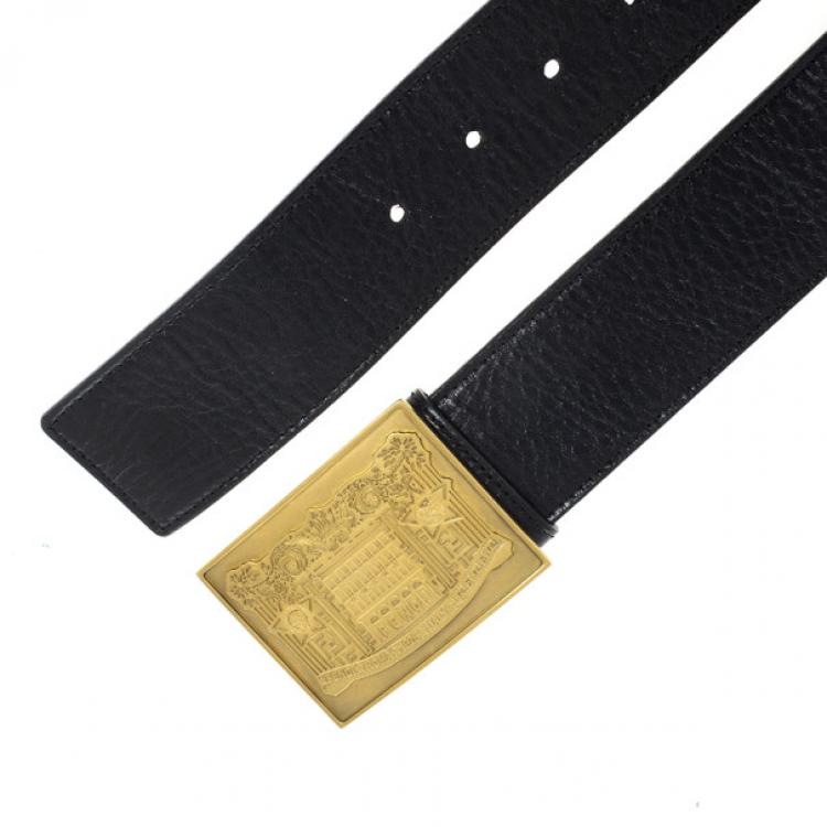 Pre Owned Fendi Black Leather Plaque Belt 75 CM