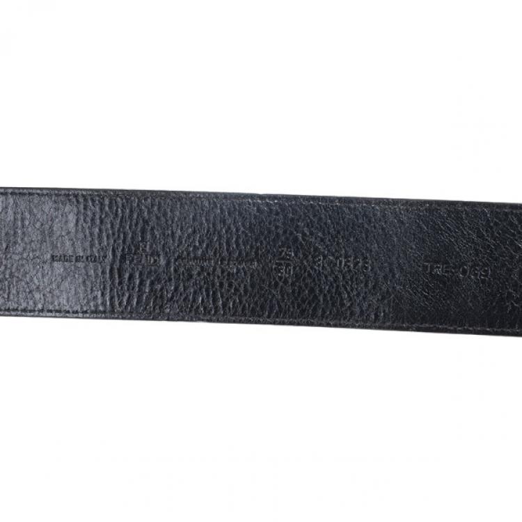 Pre Owned Fendi Black Leather Plaque Belt 75 CM