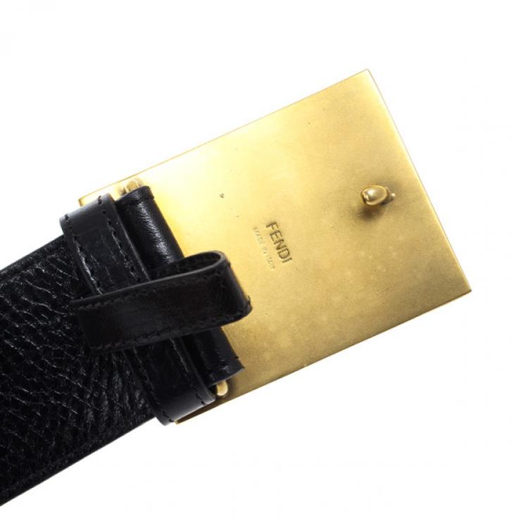 Pre Owned Fendi Black Leather Plaque Belt 75 CM