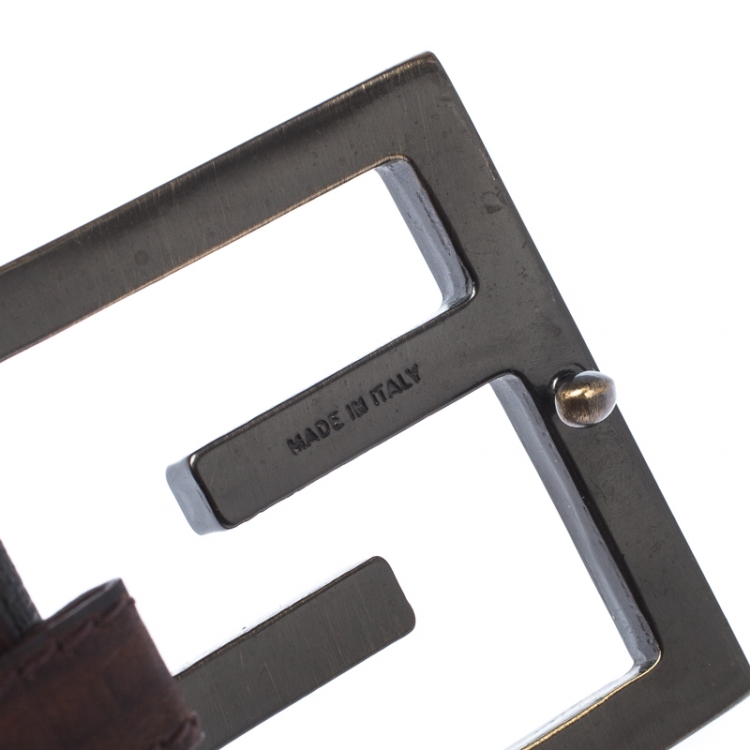 Pre Owned Fendi Tobacco Zucca Coated Canvas Enamel Buckle Belt 90CM