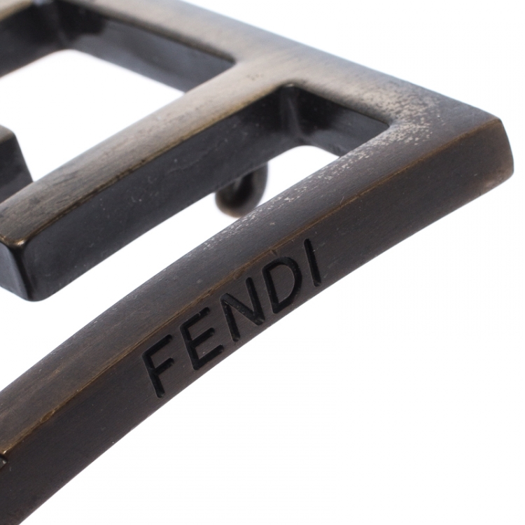 Pre Owned Fendi Tobacco Zucca Coated Canvas Enamel Buckle Belt 90CM
