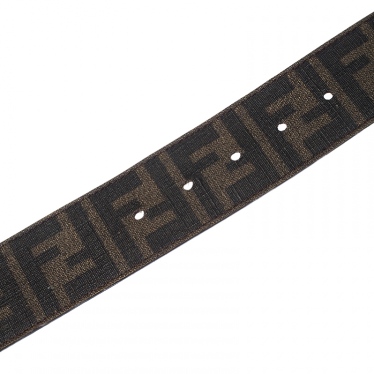 Pre Owned Fendi Tobacco Zucca Coated Canvas Enamel Buckle Belt 90CM