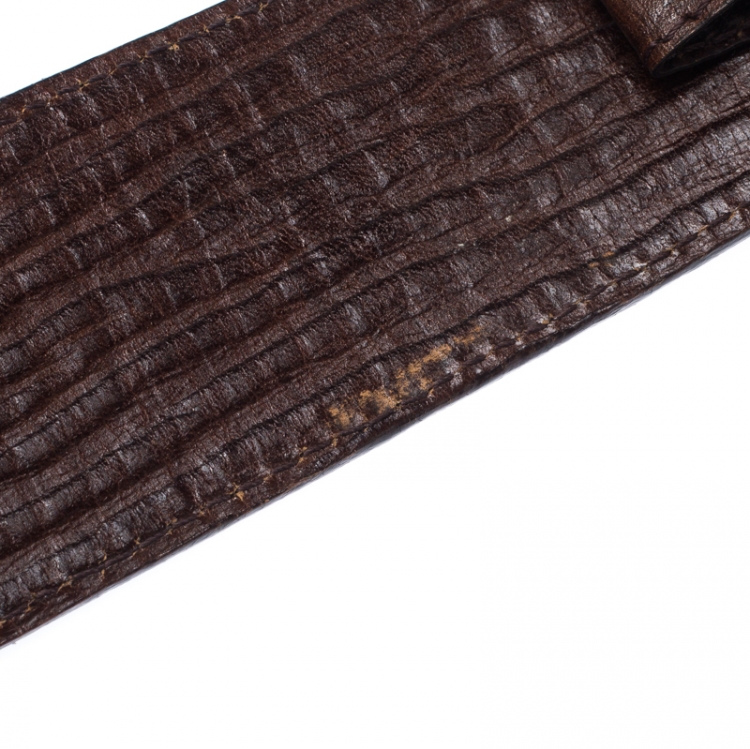 Pre Owned Fendi Tobacco Zucca Coated Canvas Enamel Buckle Belt 90CM