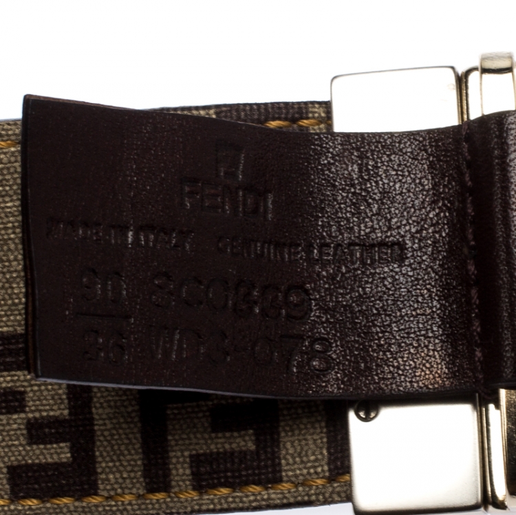 Pre Owned  Fendi Brown/Beige Zucca Coated Canvas Reversible Buckle Belt 90CM