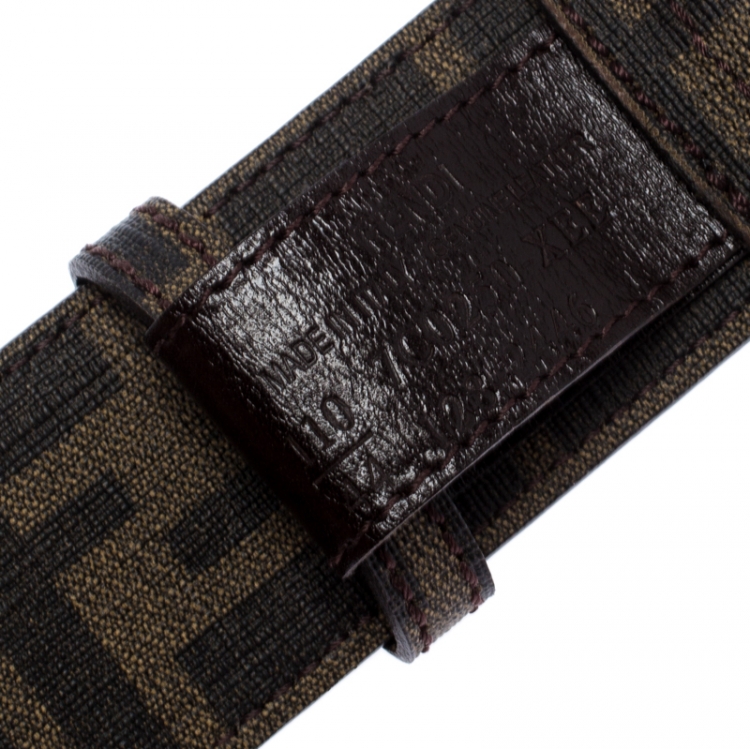 Pre Owned Fendi Tobacco Zucca Coated Canvas FF Logo Buckle Belt 110CM