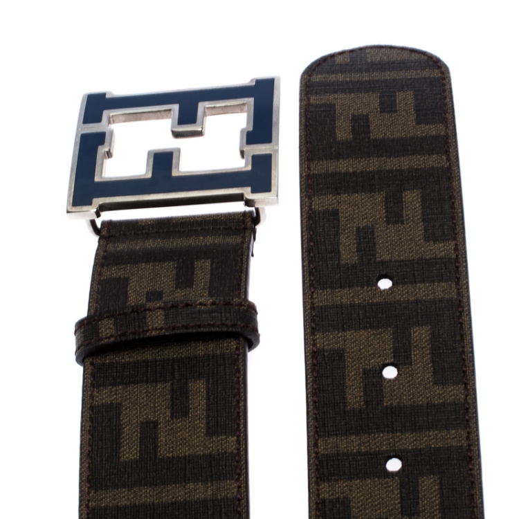 Pre Owned Fendi Tobacco Zucca Coated Canvas FF Logo Buckle Belt 110CM