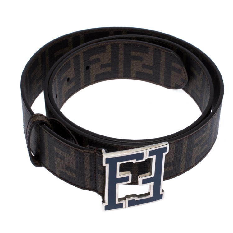 Pre Owned Fendi Tobacco Zucca Coated Canvas FF Logo Buckle Belt 110CM