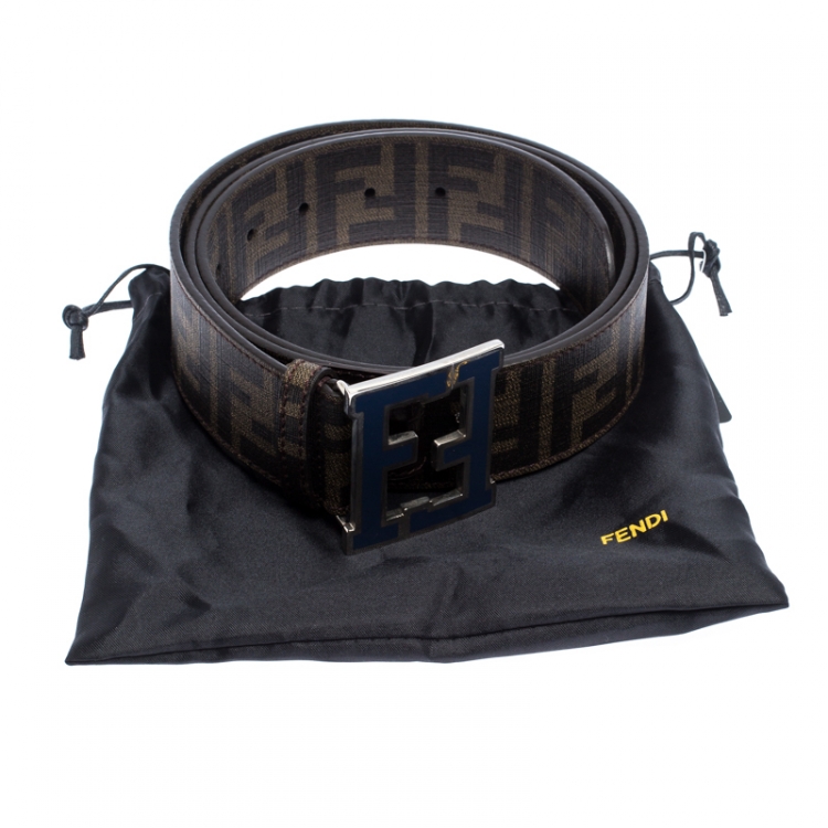 Pre Owned Fendi Tobacco Zucca Coated Canvas FF Logo Buckle Belt 110CM
