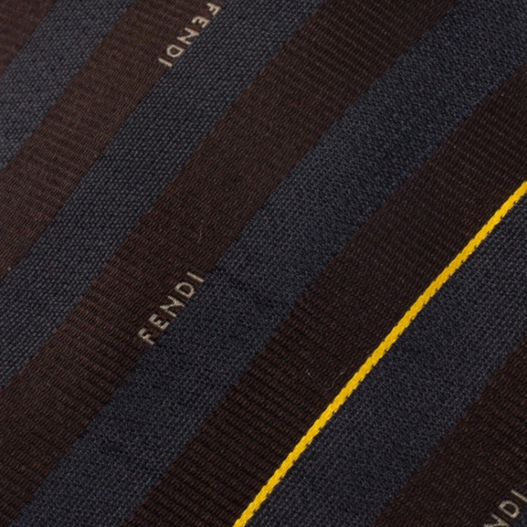 Pre Owned Fendi Bicolor Striped Logo Embroidered Skinny Silk Tie