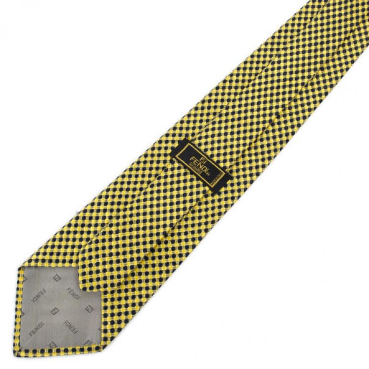 Pre Owned Fendi Yellow Printed Woven Silk Tie