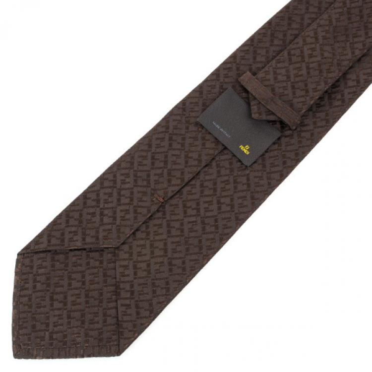Pre Owned Fendi Dark Brown Zucchino Monogram Tie