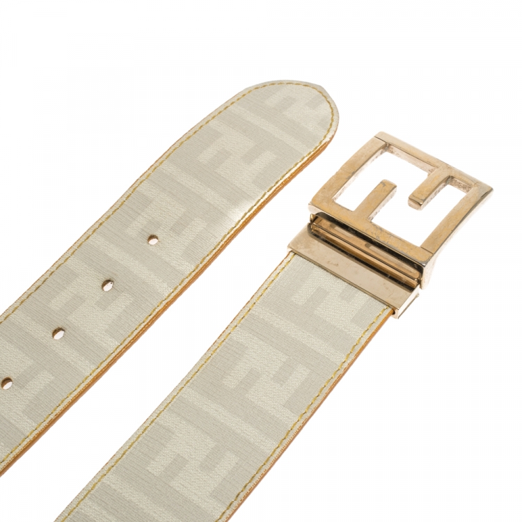 Pre Owned Fendi Beige Zucca Coated Canvas Enamel Buckle Belt 80CM