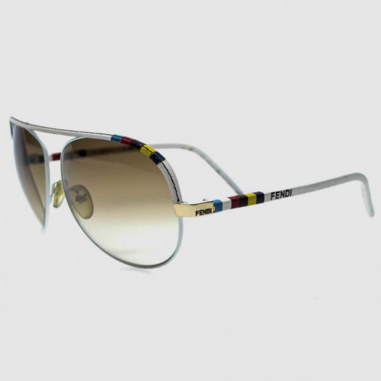 Pre Owned Fendi Limited Edition White Leather Mens Aviators