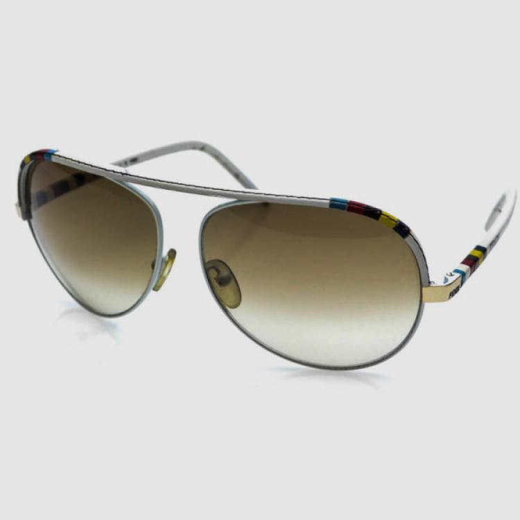 Pre Owned Fendi Limited Edition White Leather Mens Aviators