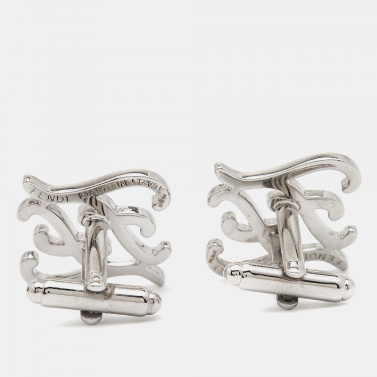 Pre Owned Fendi Karligraphy FF Silver Tone Cufflinks