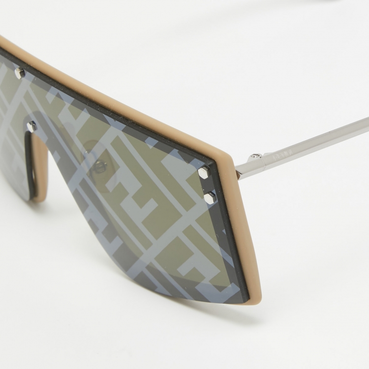 Pre Owned Fendi Green/Black FF M0076/G/S Shield Sunglasses