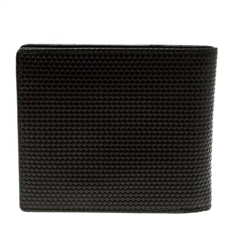 Pre Owned Fendi Dark Brown Woven Embossed Leather Bi Fold Wallet