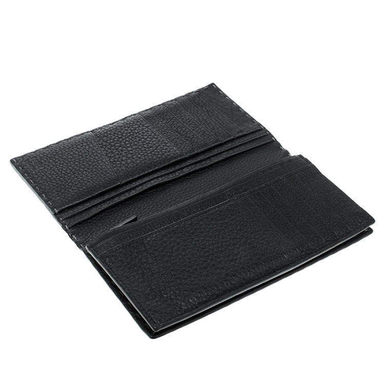 Pre Owned Fendi Dark Grey Selleria Leather Continental Wallet