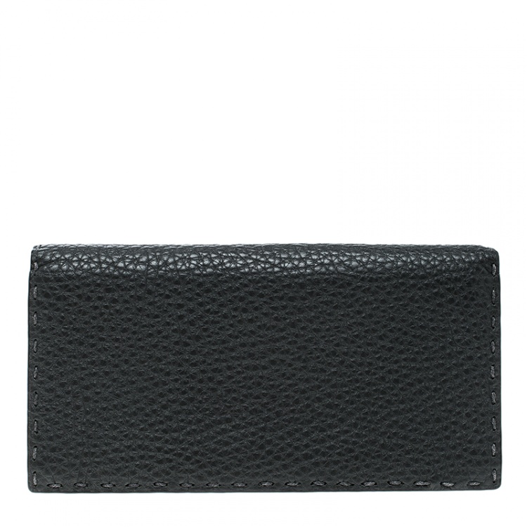Pre Owned Fendi Dark Grey Selleria Leather Continental Wallet