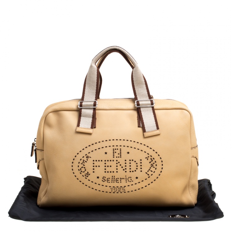 Pre Owned Fendi Yellow Selleria Leather Weekender Bag