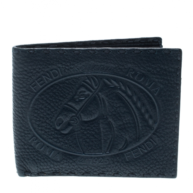 Pre Owned Fendi Blue Embossed Leather Selleria Bifold Wallet