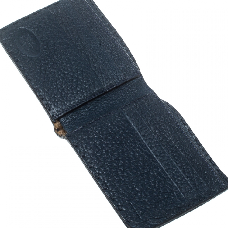 Pre Owned Fendi Blue Embossed Leather Selleria Bifold Wallet