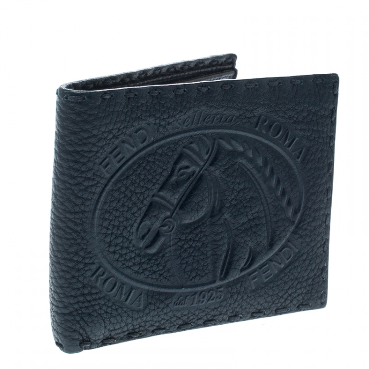 Pre Owned Fendi Blue Embossed Leather Selleria Bifold Wallet