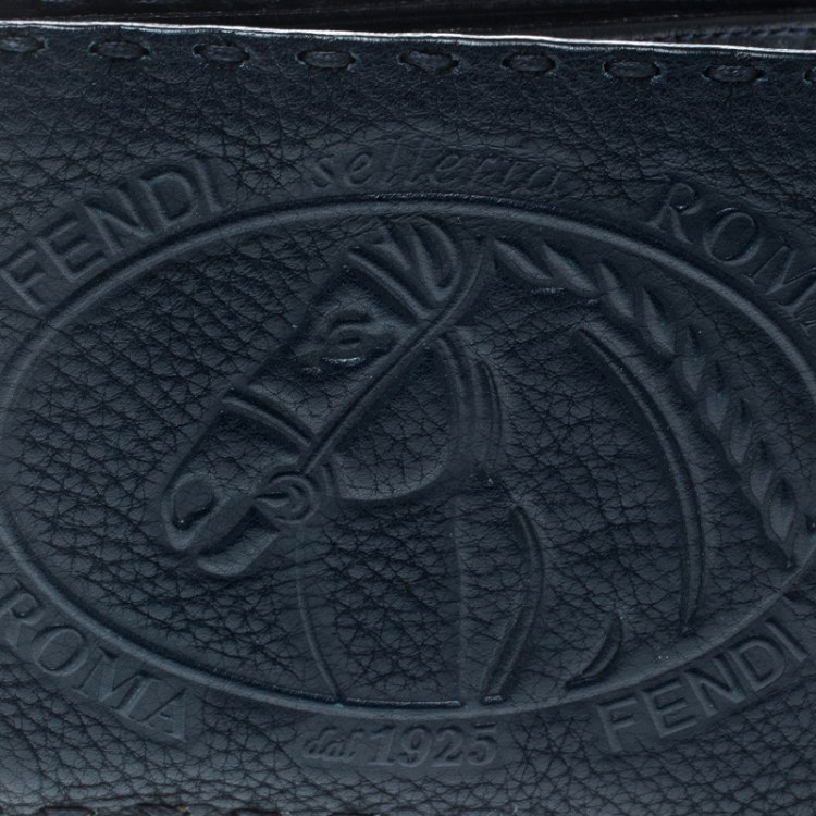 Pre Owned Fendi Blue Embossed Leather Selleria Bifold Wallet