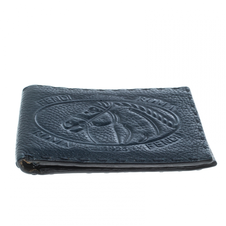 Pre Owned Fendi Blue Embossed Leather Selleria Bifold Wallet