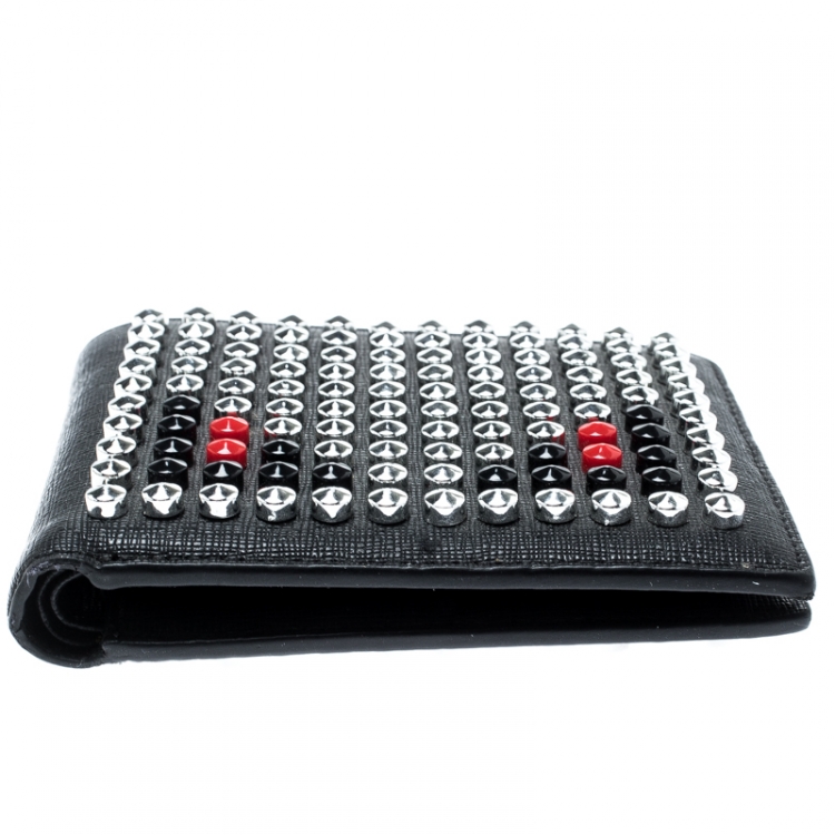 Pre Owned Fendi Black Leather Monster Studs Bi Fold Wallet