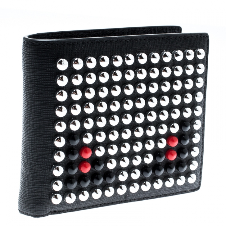 Pre Owned Fendi Black Leather Monster Studs Bi Fold Wallet