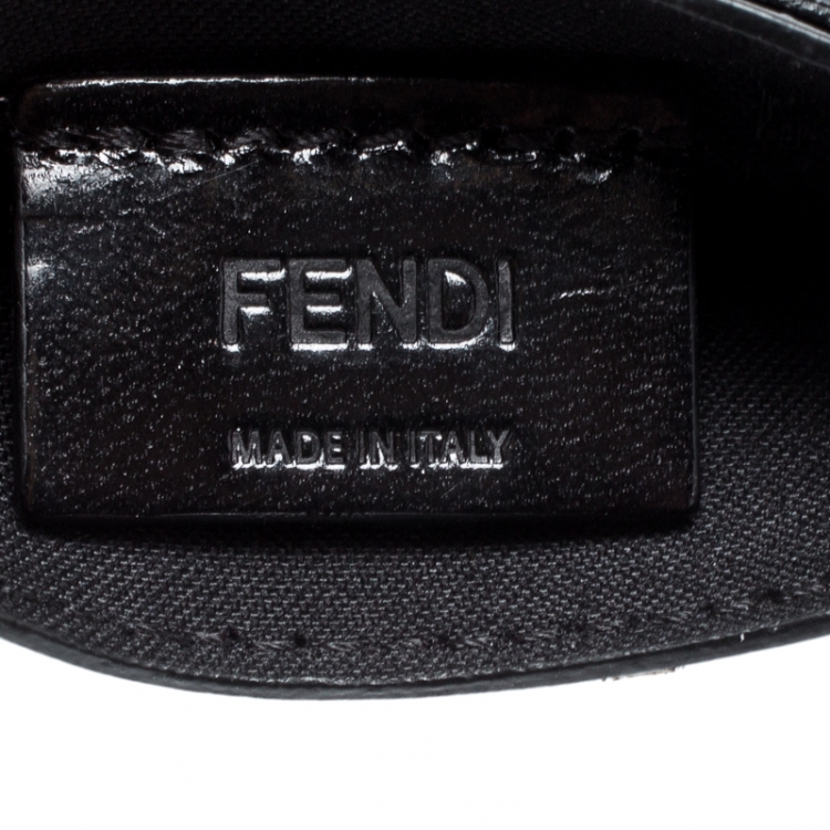 Pre Owned Fendi Black Leather FF Logo Red Stripe Card Case