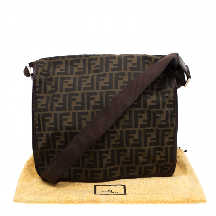 Pre Owned Fendi Tobacco Zucca Nylon Messenger Bag