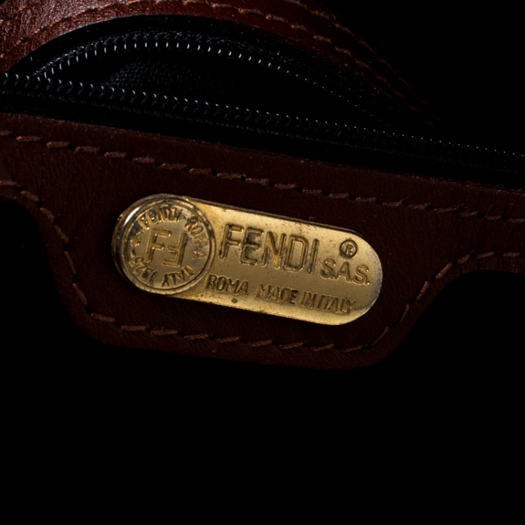 Pre Owned  Fendi Brown/Black Pequin Stripe Coated Canvas and Leather Boston Duffle Bag