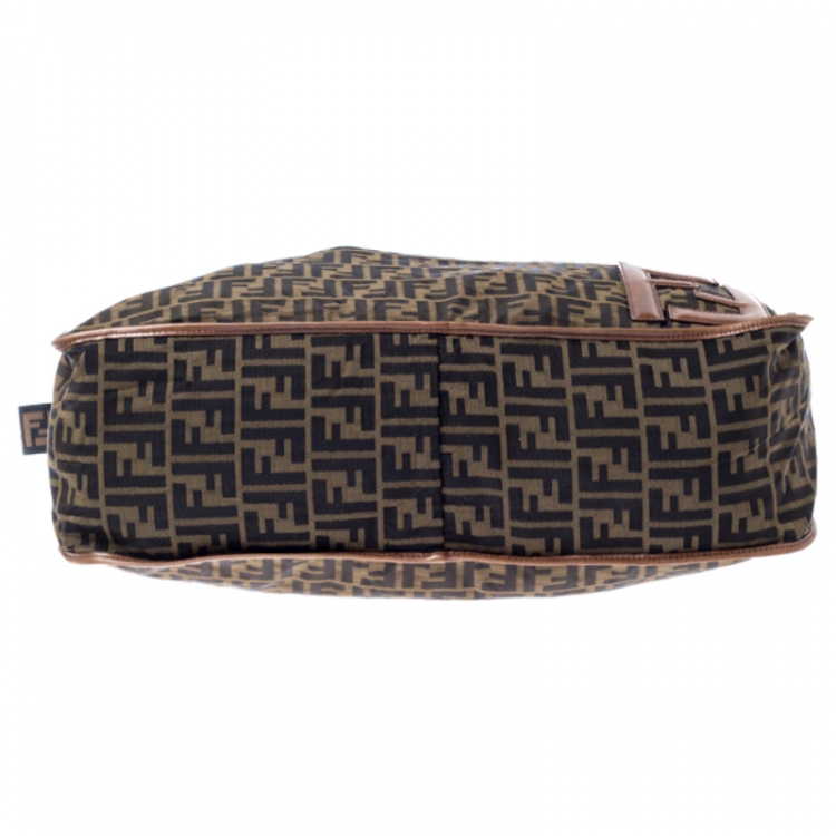 Pre Owned Fendi Brown Zucca Canvas Zip Messenger Bag