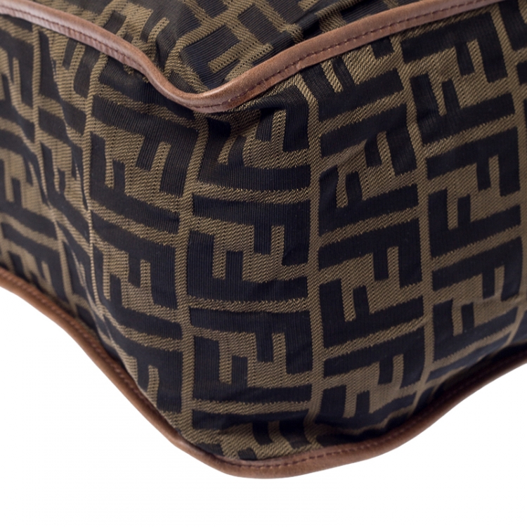 Pre Owned Fendi Brown Zucca Canvas Zip Messenger Bag
