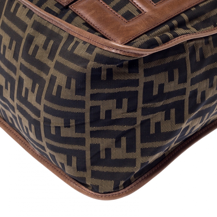 Pre Owned Fendi Brown Zucca Canvas Zip Messenger Bag