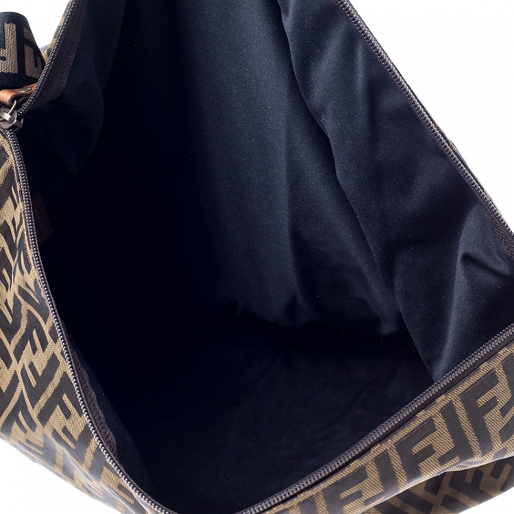 Pre Owned Fendi Brown Zucca Canvas Zip Messenger Bag