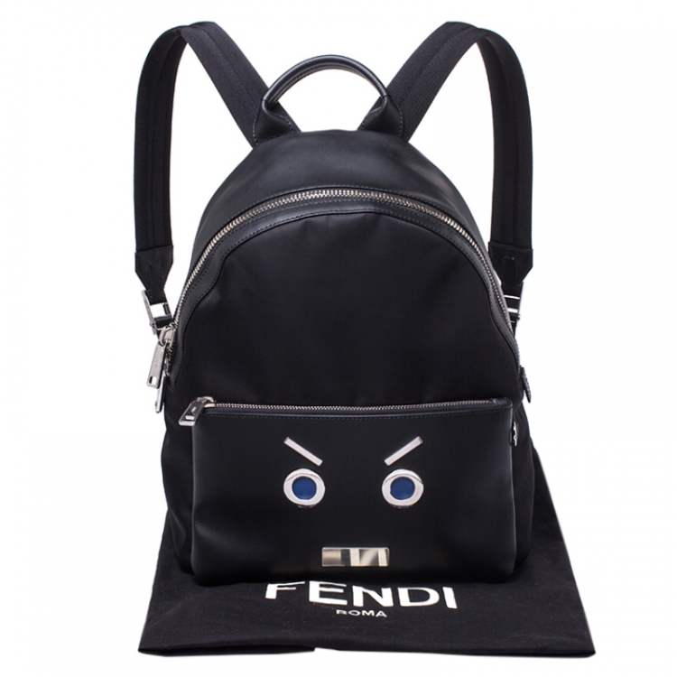 Pre Owned  Fendi Black Nylon and Leather No Words"Backpack